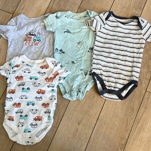 Adorable Vehicle and Stripe Bodysuit Set